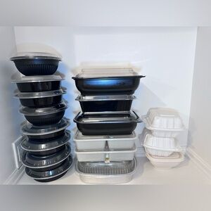 Lot Of 17 Food Containers - 32-50 oz with Lids - Plastic Bowl To-Go Con...Reuse